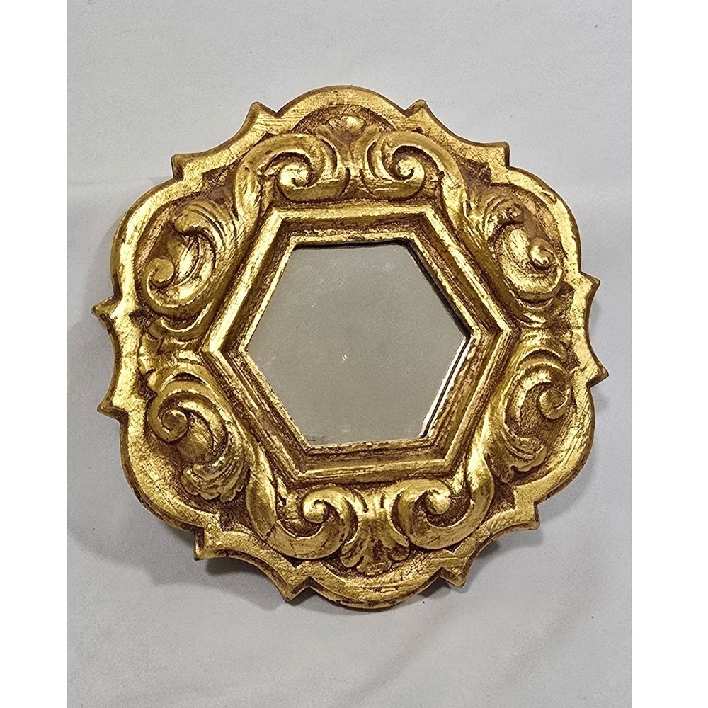 Vtg gold ornate wood carved wall mirror baroque rococo style gilt frame